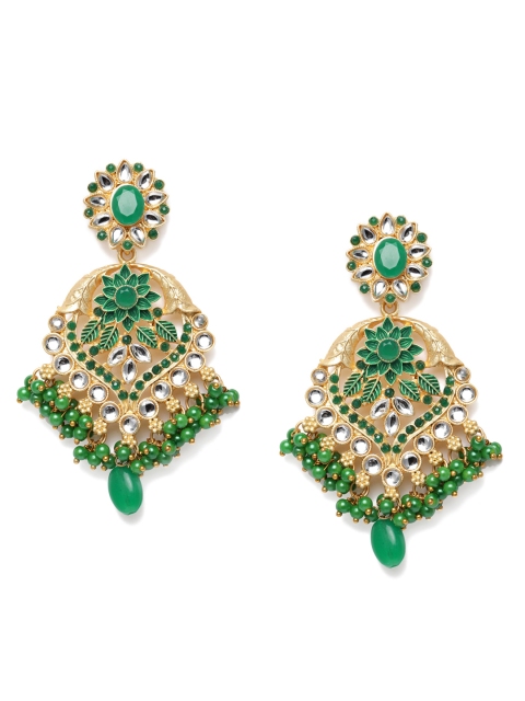 

Alamod Gold-Plated & Green Contemporary Meenakari Drop Earrings