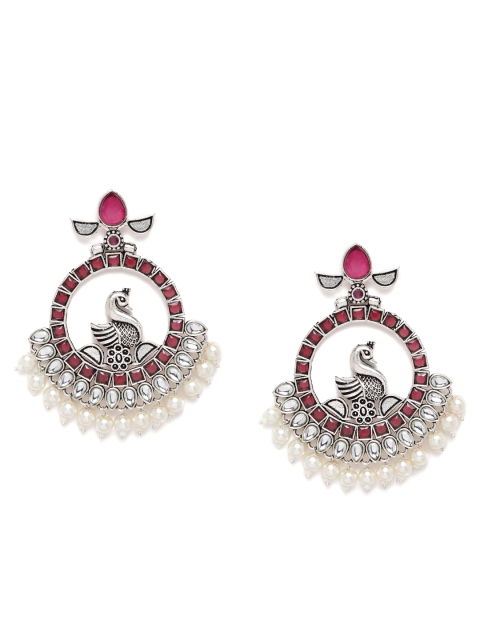 

Alamod Silver-Plated & Pink Crescent Shaped Chandbalis