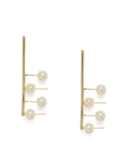 

Alamod Gold-Plated & Off-White Contemporary Drop Earrings