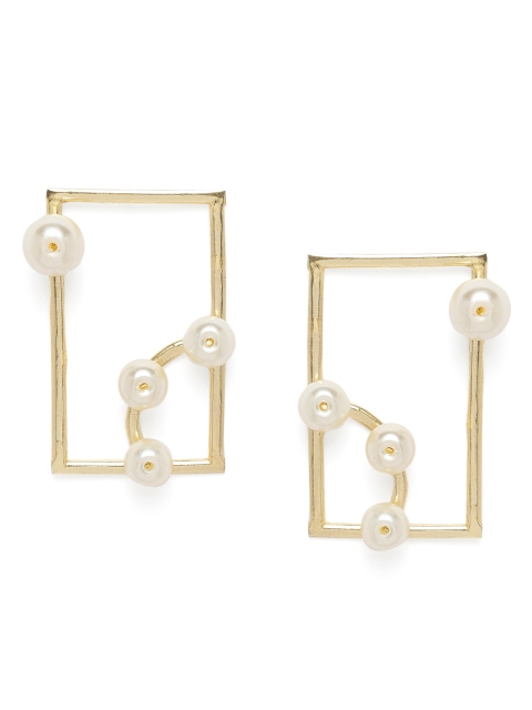 

Alamod Gold-Toned & Off-White Geometric Drop Earrings