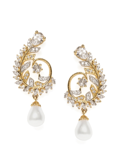 

Alamod Gold-Plated & White CZ Stone Studded Classic Drop Earrings