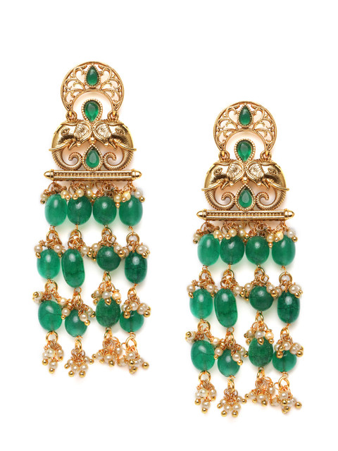 

Alamod Gold-Plated & Green Contemporary Drop Earrings