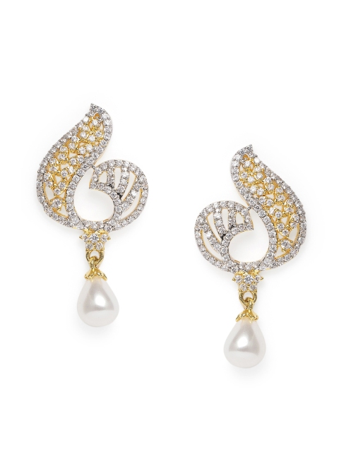 

Alamod Gold-Plated & White CZ Stone Studded Classic Drop Earrings