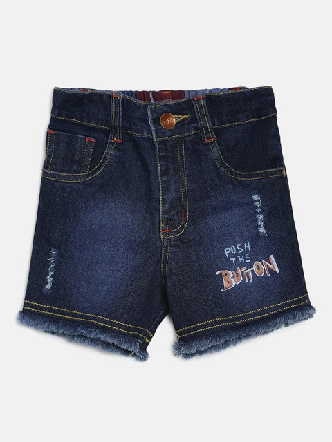 

Actuel Boys Navy Blue Printed Regular Fit Denim Shorts