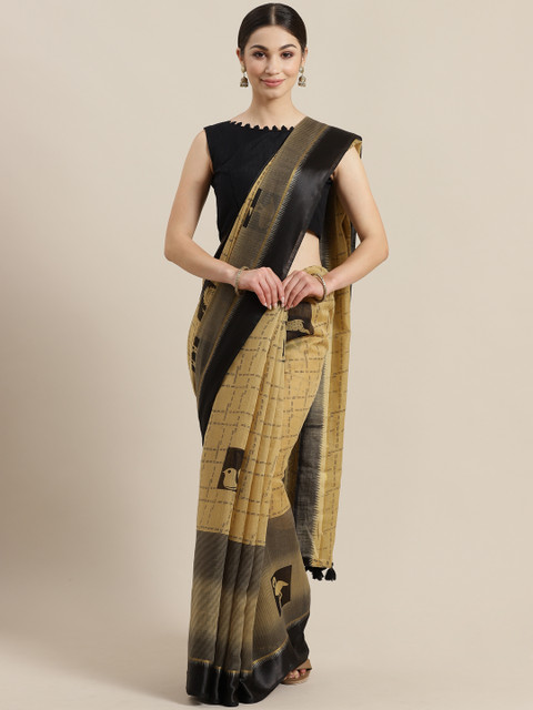 

SUTRAM Beige & Black Printed Saree