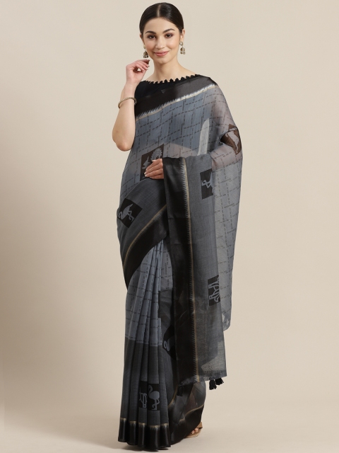 

SUTRAM Blue & Black Printed Saree