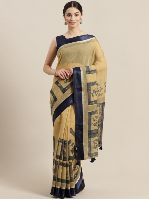 

SUTRAM Beige & Navy Blue Printed Saree