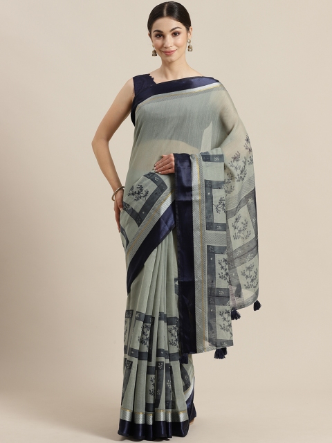 

SUTRAM Green & Navy Blue Printed Saree