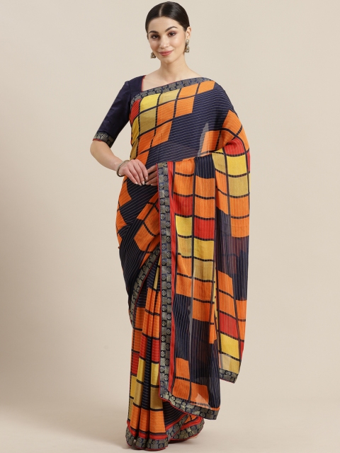

SUTRAM Orange & Yellow Printed Saree
