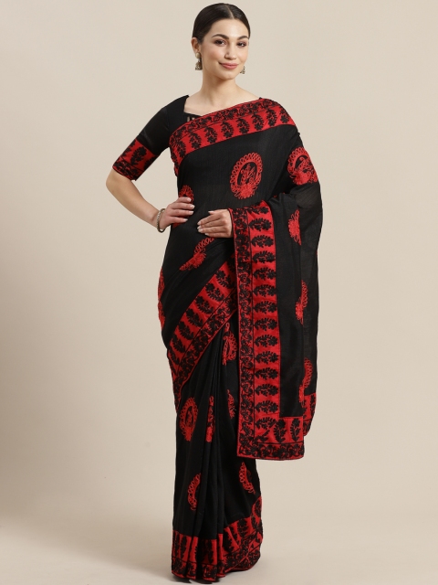 

SUTRAM Black & Red Embroidered Saree