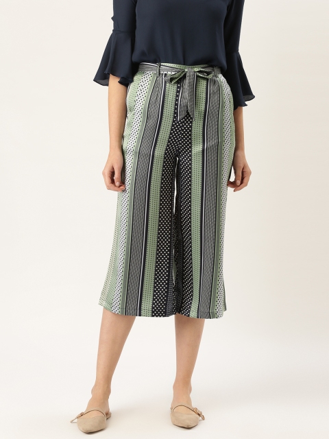 

WISSTLER Women Sea Green & Black Regular Fit Printed Culottes With Satin Finish