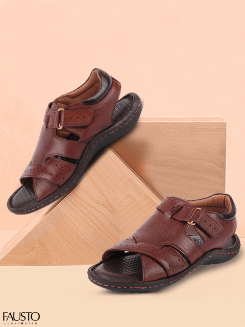 

FAUSTO Men Brown Lightweight Leather Comfort Sandals