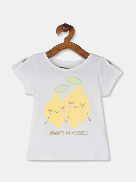 

The Childrens Place Girls White & Yellow Printed Round Neck T-shirt