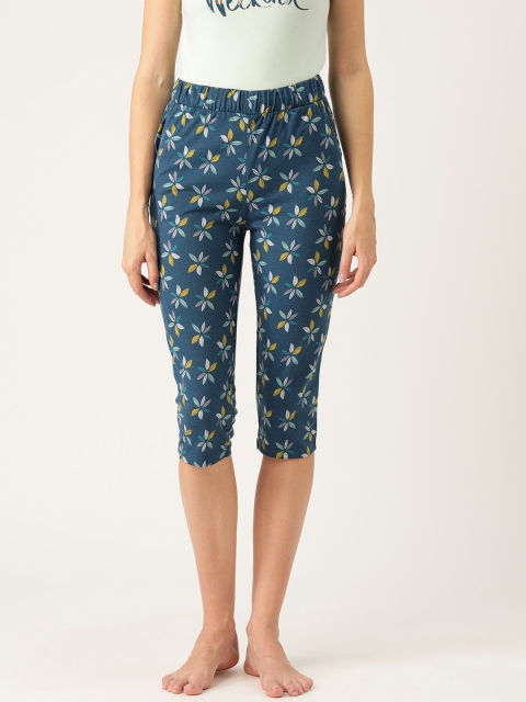 

Sweet Dreams Women Teal Blue & Mustard Yellow Printed Regular Fit Lounge Capris