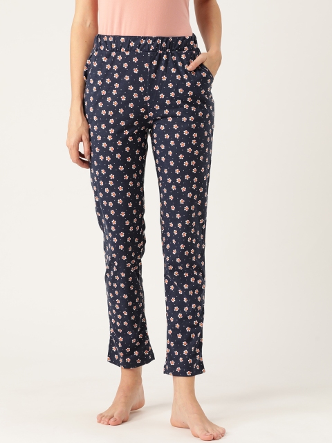 

Sweet Dreams Women Navy Blue & White Cotton Floral Print Lounge Pants