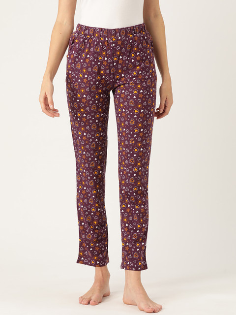 

Sweet Dreams Women Burgundy & Mustard Yellow Cotton Printed Lounge Pants