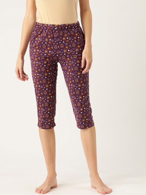 

Sweet Dreams Women Burgundy & Mustard Yellow Cotton Printed Lounge Capris