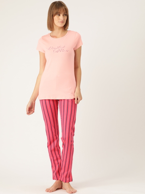 

Sweet Dreams Women Pink & Blue Striped Night suit