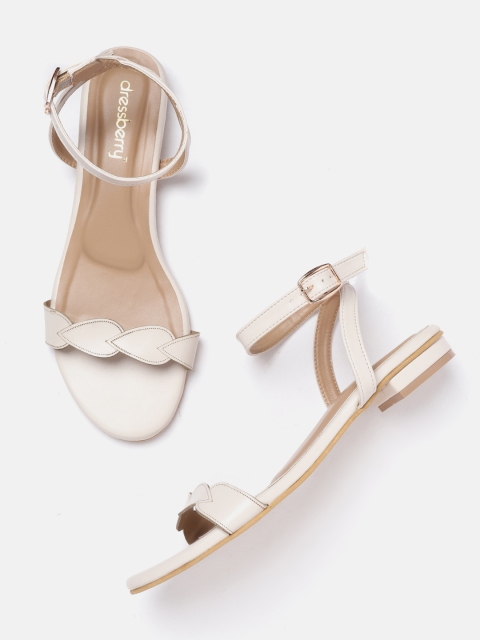 

DressBerry Women Off-White Solid Open Toe Flats