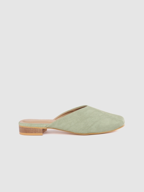 

DressBerry Women Olive Green Solid Mules