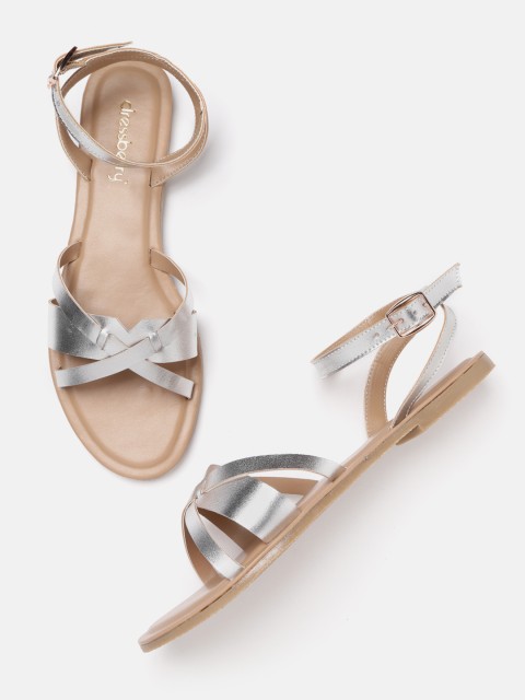 

DressBerry Women Silver-Toned Solid Open Toe Flats