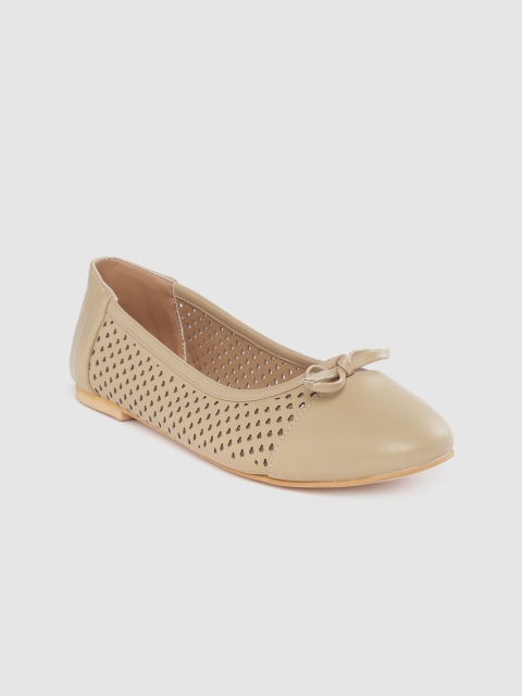 

DressBerry Women Beige Laser Cuts Ballerinas with Bow Detail
