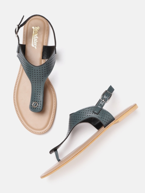 

Roadster Women Charcoal Grey Perforated T-Strap Flats