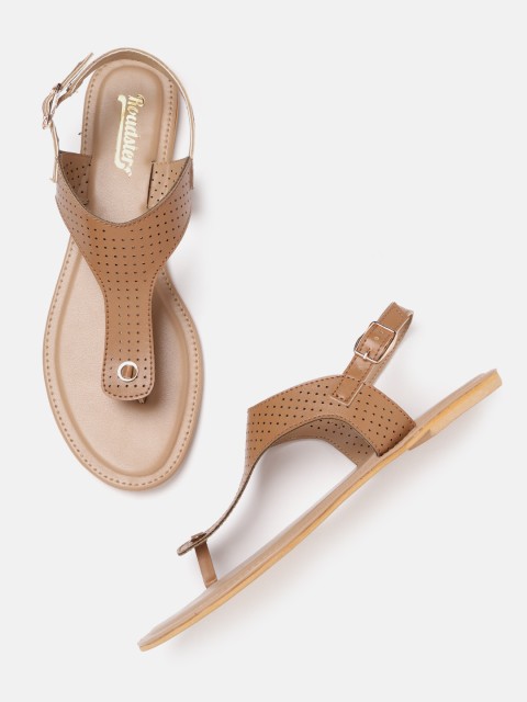 

Roadster Women Brown Solid Perforated T-Strap Flats