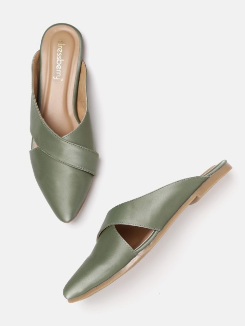 

DressBerry Women Olive Green Solid Mules