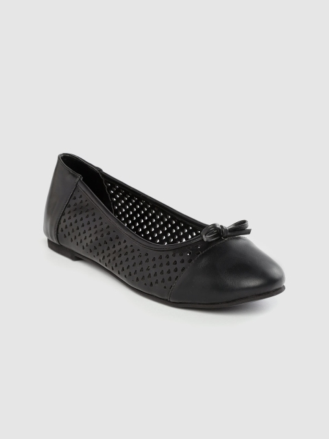 

DressBerry Women Black Laser Cut Ballerinas with Bow Detail