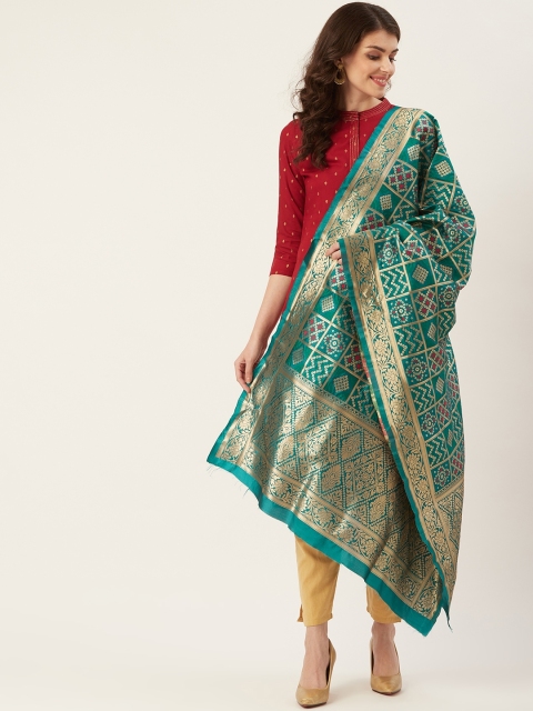 

Shaily Teal Blue & Golden Zari Woven Design Dupatta