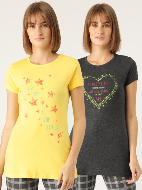 

Sweet Dreams Women Pack of 2 Printed Lounge T-shirts, Yellow