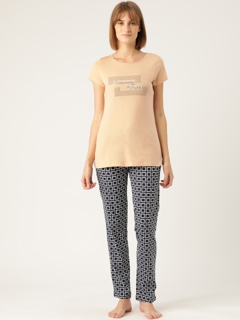 

Sweet Dreams Women Beige & Navy Blue Printed Nightsuit