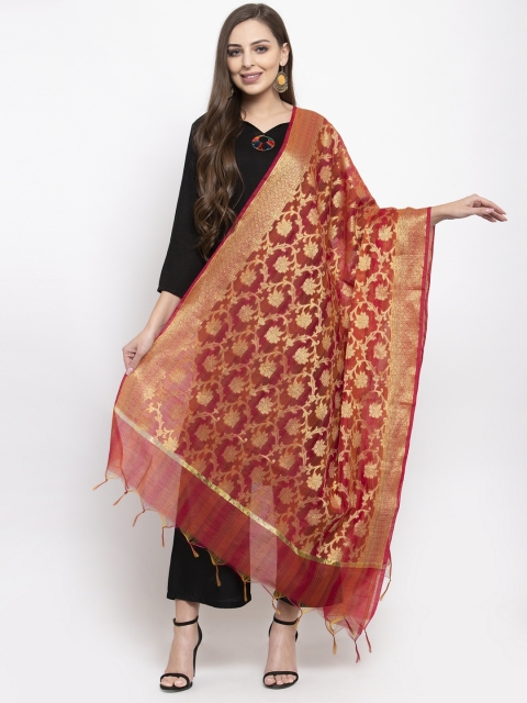 

Aujjessa Maroon & Gold-Toned Woven Design Dupatta