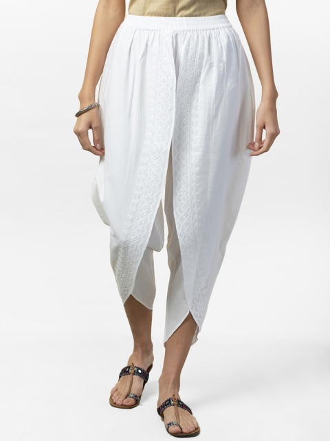 

Fabindia Women White Chikankari Embroidered Detail Dhoti Pants