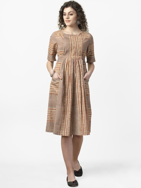 

Fabindia Women Beige & Rust Orange Bagru Print A-Line Dress