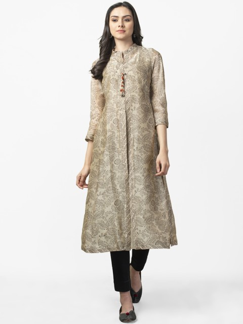 

Fabindia Women Beige & Black Handblock Print Layered A-Line Kurta