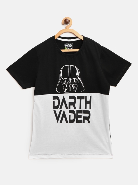 

YK Star Wars Boys Black & White Star Wars Print Round Neck T-shirt