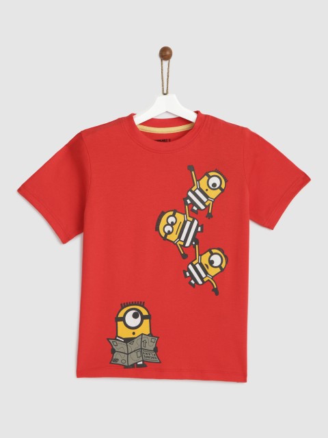 

YK Minion Boys Red Printed Round Neck T-shirt