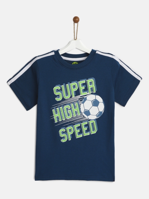 

YK Boys Blue Printed Round Neck T-shirt