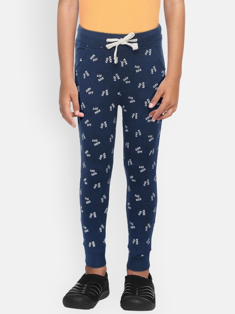 

YK Boys Navy Blue & Grey Typography Print Pure Cotton Joggers