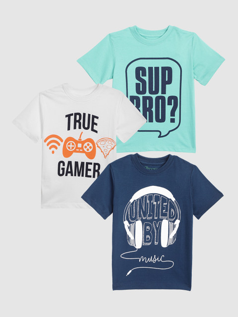 

YK Basics Boys Pack of 3 Pure Cotton Printed Pure Cotton T-shirts, Sea green