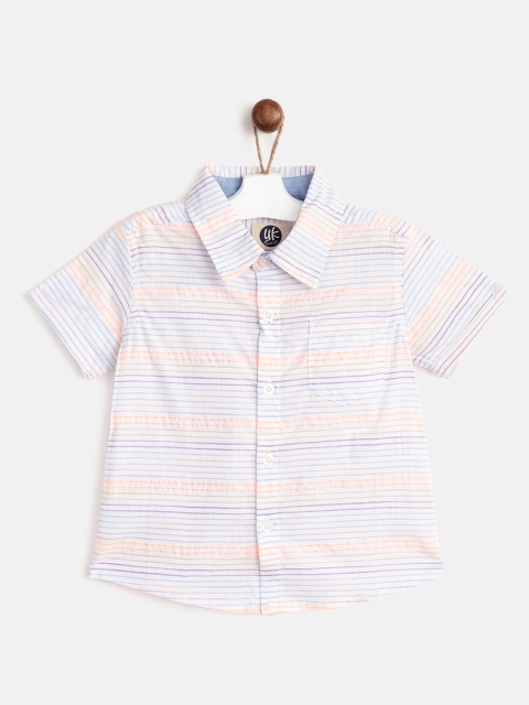 

YK Infant Boys White & Blue Regular Fit Striped Casual Shirt