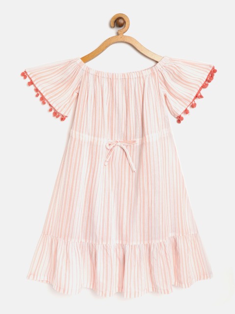 

YK Girls Peach-Coloured & Off-White Striped A-Line Dress