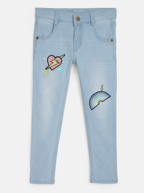 

YK Girls Blue Slim Fit Mid-Rise Clean Look Embroidered Stretchable Jeans