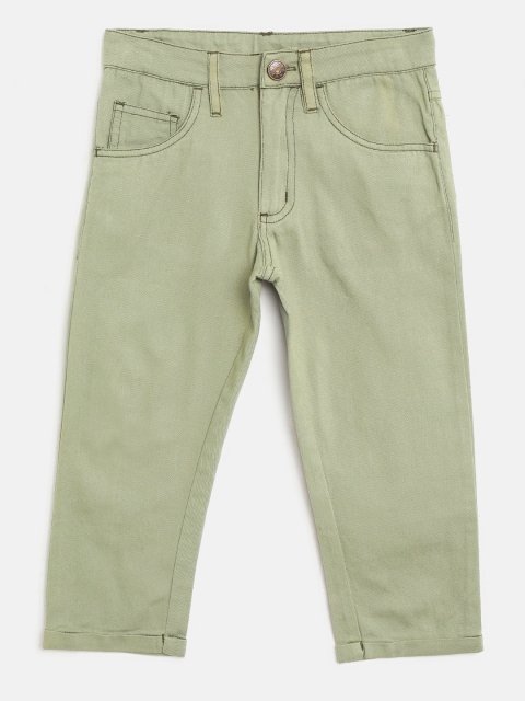 YK Boys Olive Green Regular Fit Solid Regular Trousers