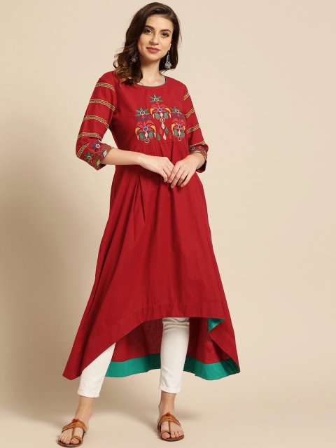 

RANGMAYEE Women Maroon Yoke Design A-Line High-Low Kurta