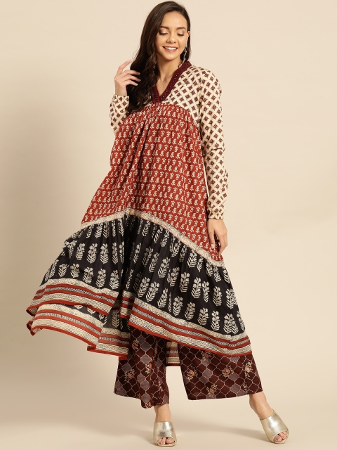 

RANGMAYEE Women Rust Orange & Beige Printed A-Line Kurta