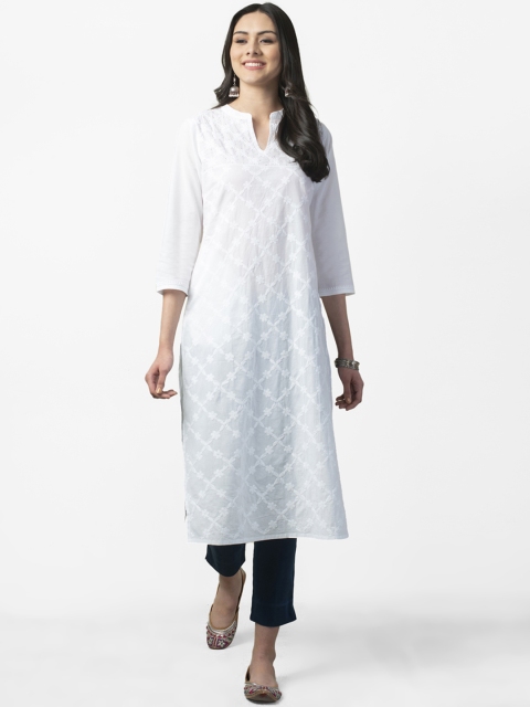 

Fabindia Women White Chikankari Embroidered Straight Kurta