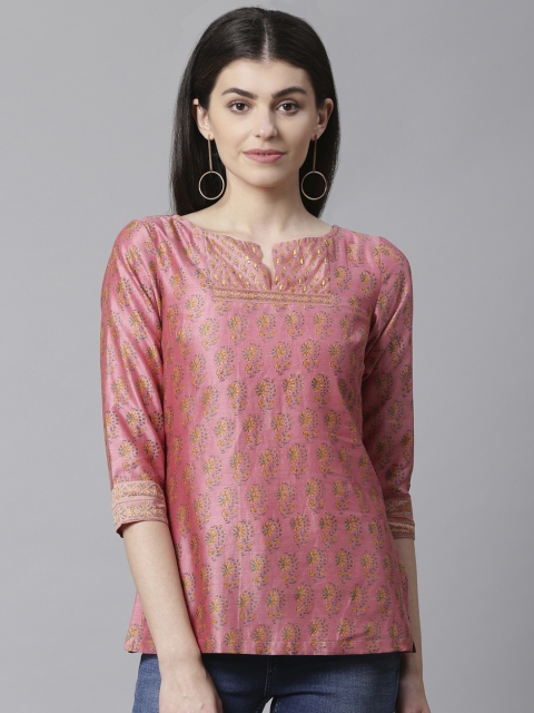 

Fabindia Women Pink & Yellow Printed Kurti